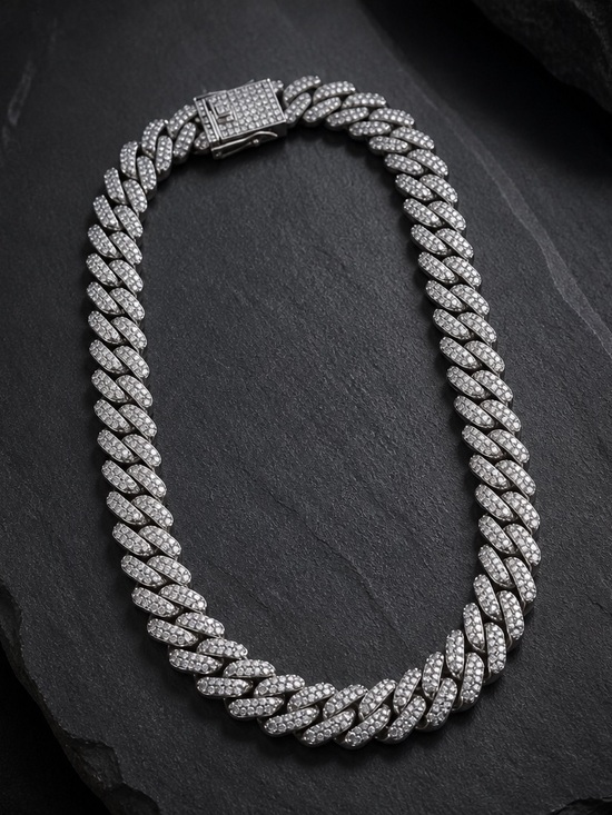 Unbranded Jewelry - Pavé Cuban Link Necklace in Silver - Women's Jewelry